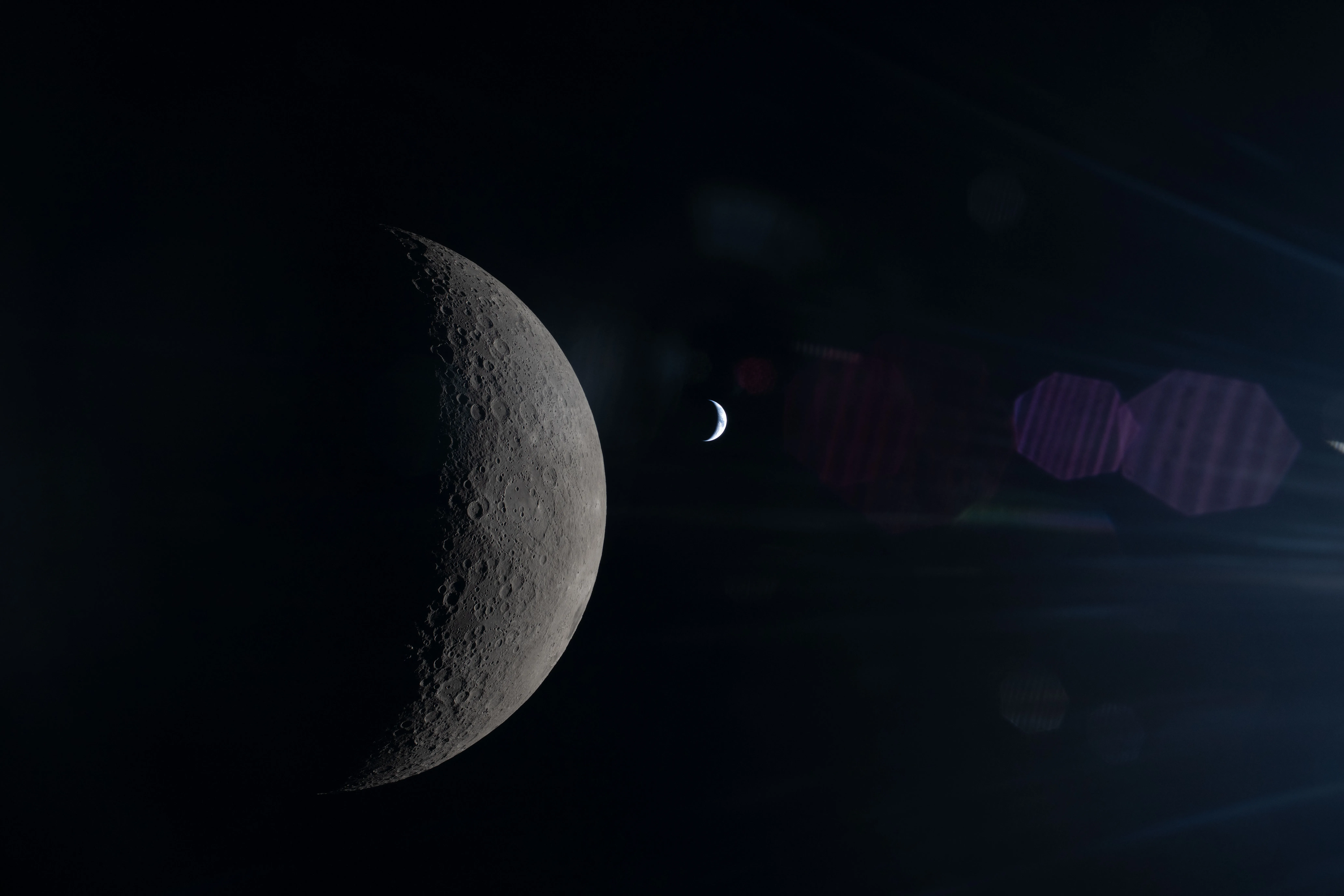 Moon and Earth seen from Orion during Artemis II