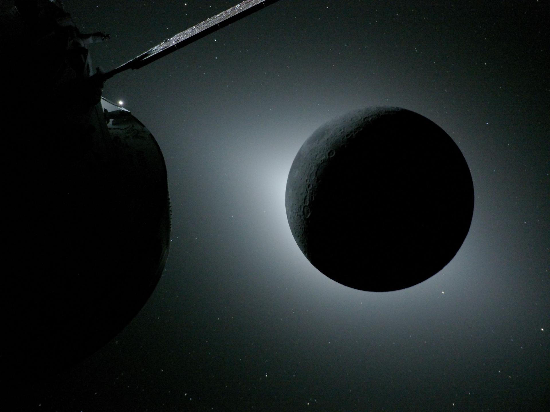 Solar-eclipse-lit Moon captured during Artemis II